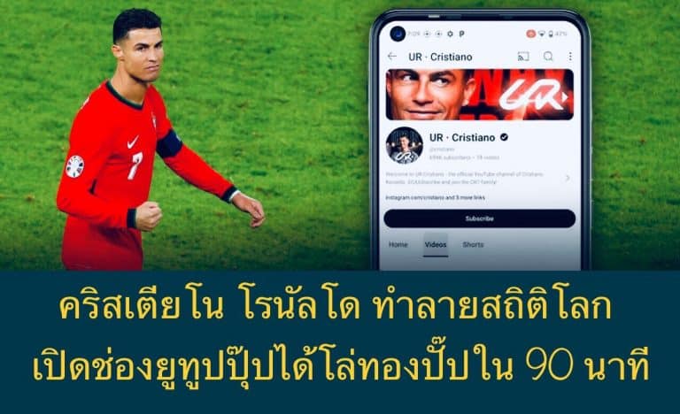 คริสเตียโน โรนัลโด ทำลายสถิติโลก เปิดช่องยูทูปปุ๊ปได้โล่ทองปั๊ปใน 90 นาที