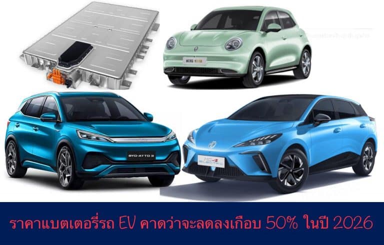 ราคาแบตเตอรี่รถ EV คาดว่าจะลดลงเกือบ 50% ในปี 2026
