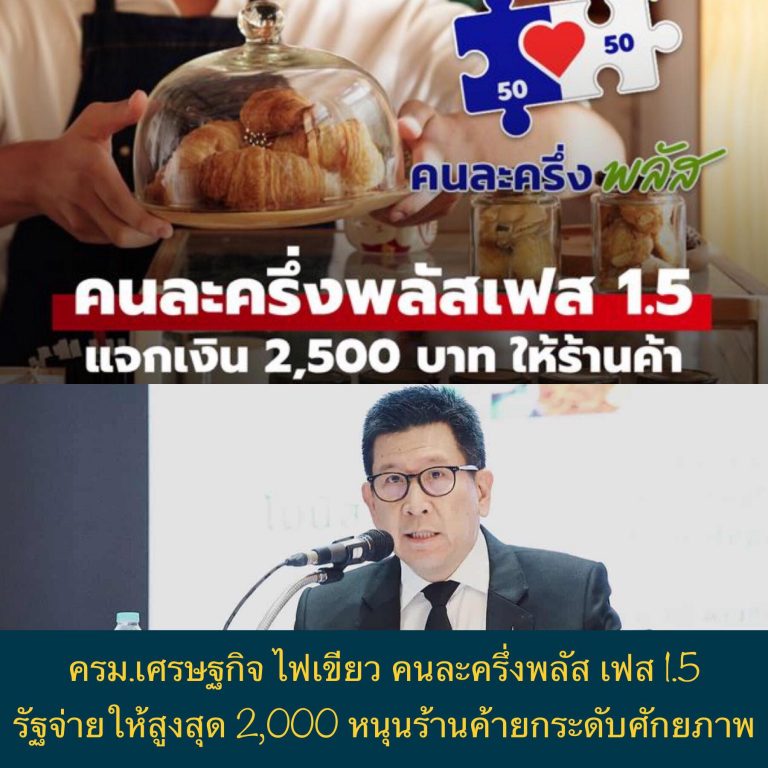 ครม.เศรษฐกิจ ไฟเขียว คนละครึ่งพลัส เฟส 1.5 รัฐจ่ายให้สูงสุด 2,000 หนุนร้านค้ายกระดับศักยภาพ