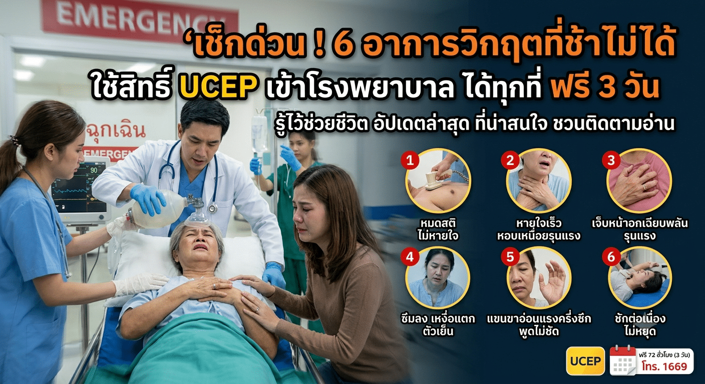 เช็กด่วน ! 6 อาการวิกฤตที่ช้าไม่ได้ ใช้สิทธิ์ UCEP เข้าโรงพยาบาลได้ทุกที่ ฟรี 3 วัน รู้ไว้ช่วยชีวิต อัปเดตล่าสุด