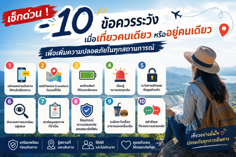 เช็กด่วน ! 10 ข้อควรระวังเมื่อเที่ยวคนเดียวหรืออยู่คนเดียว เพื่อเพิ่มความปลอดภัยในทุกสถานการณ์