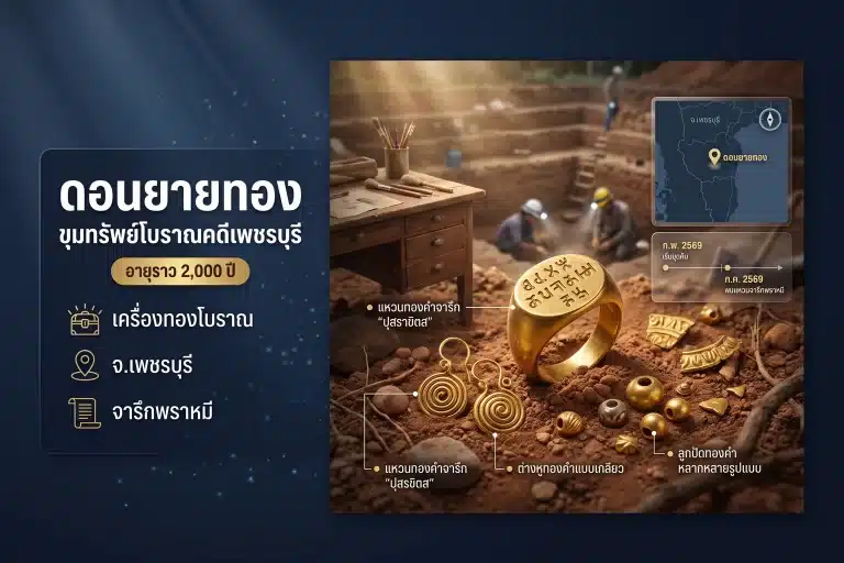 ดอนยายทอง แหล่งโบราณคดีเพชรบุรี พบเครื่องทอง-จารึกพราหมี