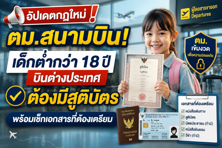 อัปเดตกฎใหม่ ตม.สนามบิน! เด็กต่ำกว่า 18 ปี บินต่างประเทศ ต้องมีสูติบัตร พร้อมเช็กเอกสารที่ต้องเตรียม