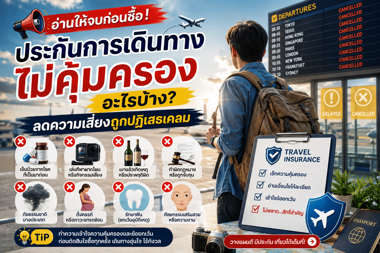 อ่านให้จบก่อนซื้อ ! ประกันการเดินทางไม่คุ้มครองอะไรบ้าง ? ลดความเสี่ยงถูกปฏิเสธเคลม