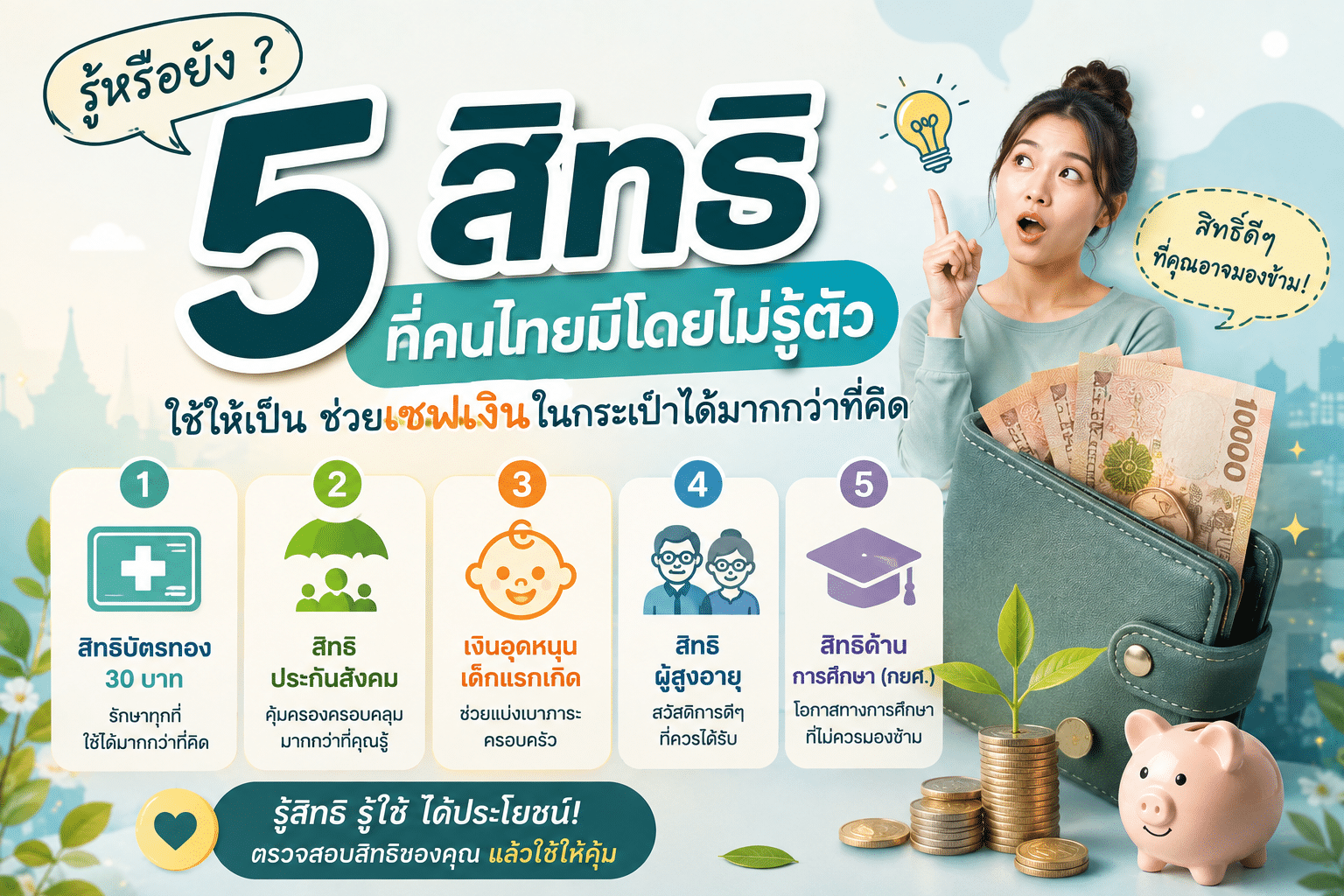 รู้หรือยัง ? 5  สิทธิที่คนไทยมีโดยไม่รู้ตัว ใช้ให้เป็น ช่วยเซฟเงินในกระเป๋าได้มากกว่าที่คิด
