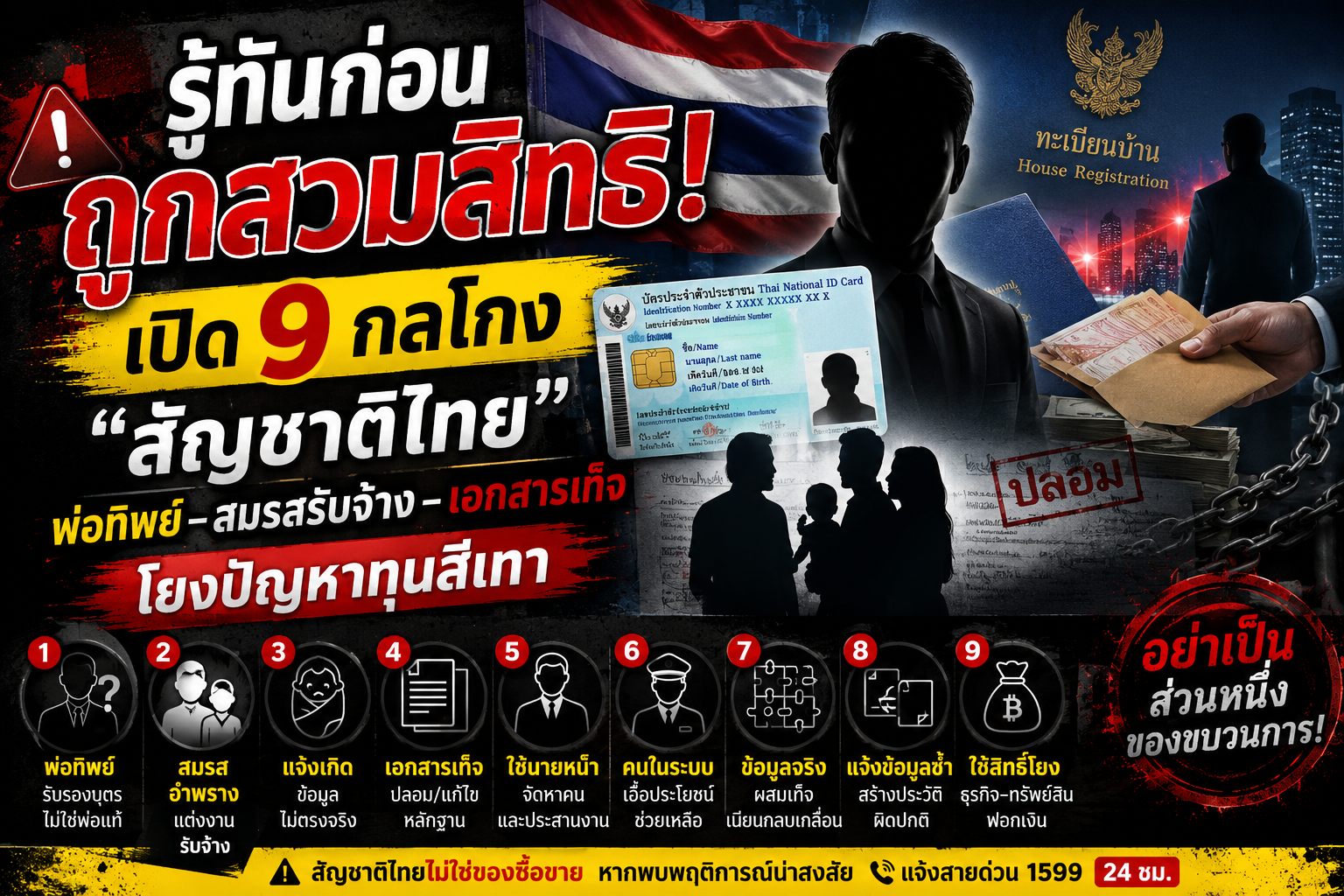 รู้ทันก่อนถูกสวมสิทธิ! เปิด 9 กลโกง “สัญชาติไทย” พ่อทิพย์–สมรสรับจ้าง–เอกสารเท็จ โยงปัญหาทุนสีเทา