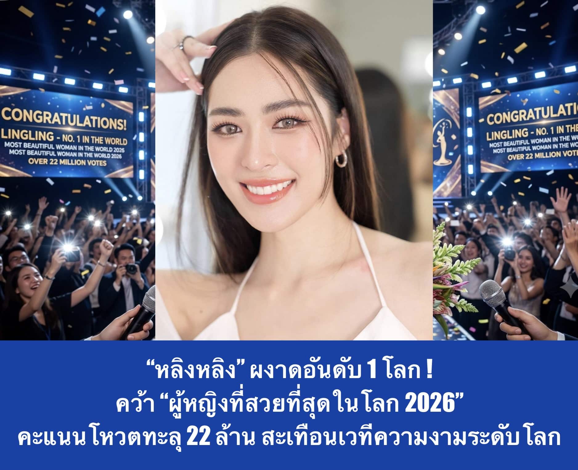 “หลิงหลิง” ผงาดอันดับ 1 โลก! คว้า “ผู้หญิงที่สวยที่สุดในโลก 2026” คะแนนโหวตทะลุ 22 ล้าน สะเทือนเวทีความงามระดับโลก