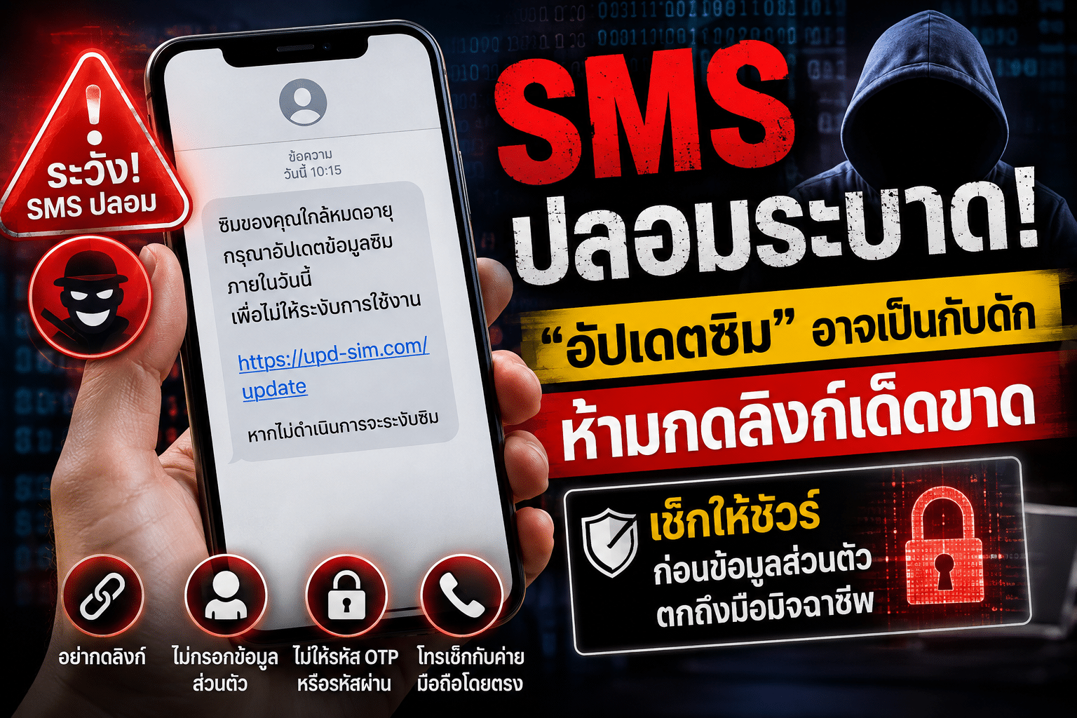 SMS ปลอมระบาด !  “อัปเดตซิม” อาจเป็นกับดัก ห้ามกดลิงก์เด็ดขาด เช็กให้ชัวร์ก่อนข้อมูลส่วนตัวตกถึงมือมิจฉาชีพ