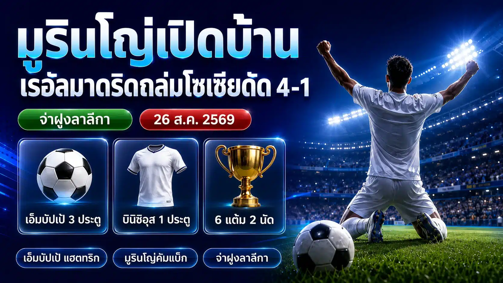 มูรินโญ่ เรอัลมาดริด ถล่มโซเซียดัด 4-1 เอ็มบัปเป้แฮตทริก