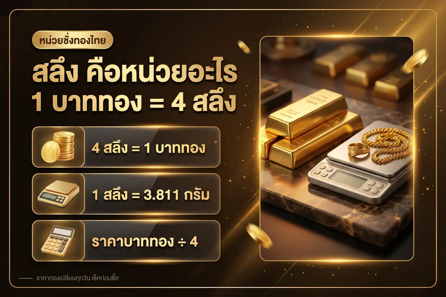 สลึง คือหน่วยอะไร 1 บาททองมีกี่สลึง กี่กรัม ราคาเท่าไหร่