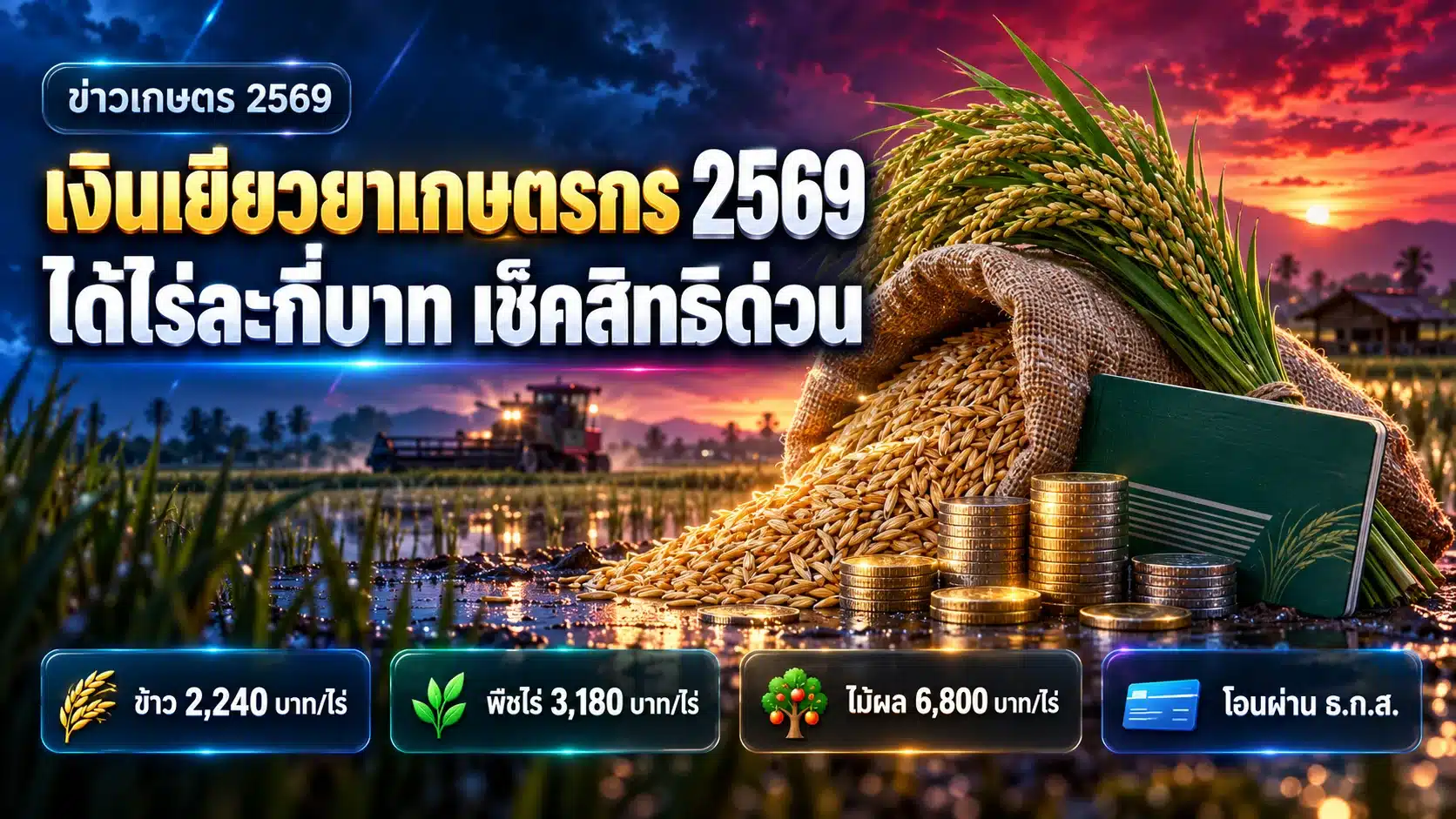 เงินเยียวยาเกษตรกร 2569 ได้ไร่ละกี่บาท เช็คสิทธิ-ขั้นตอน