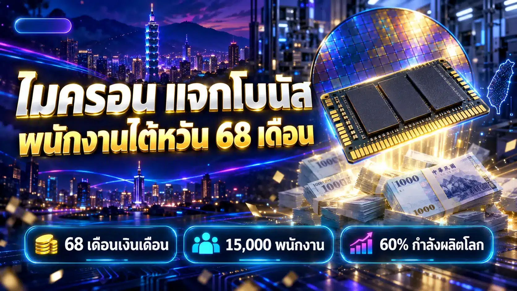 ไมครอนแจกโบนัสพนักงานไต้หวัน 68 เดือน สหภาพขู่หยุดงาน