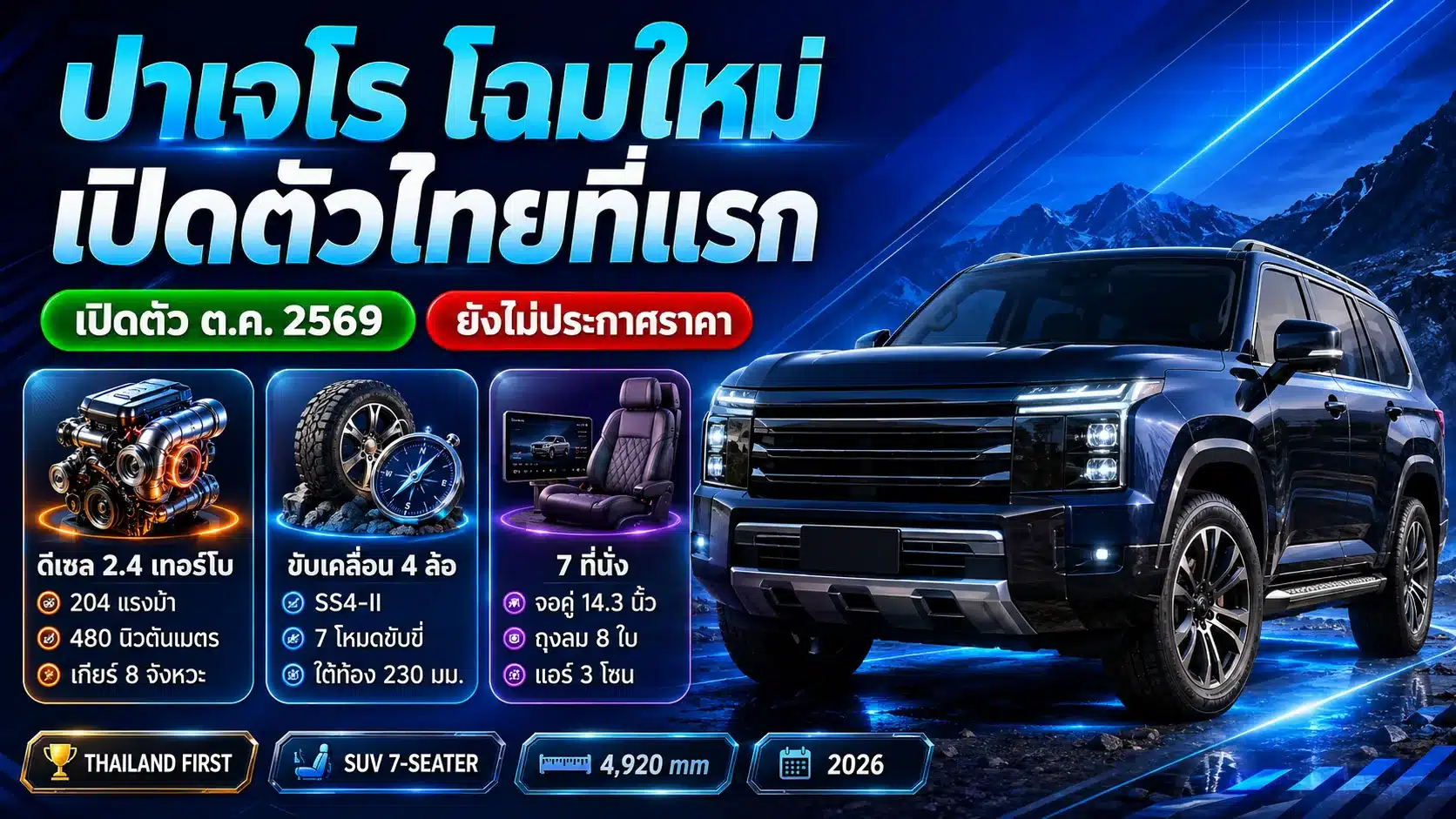 มิตซูบิชิ ปาเจโร โฉมใหม่ 2569 สเปกจริง ราคา และวันเปิดตัวในไทย