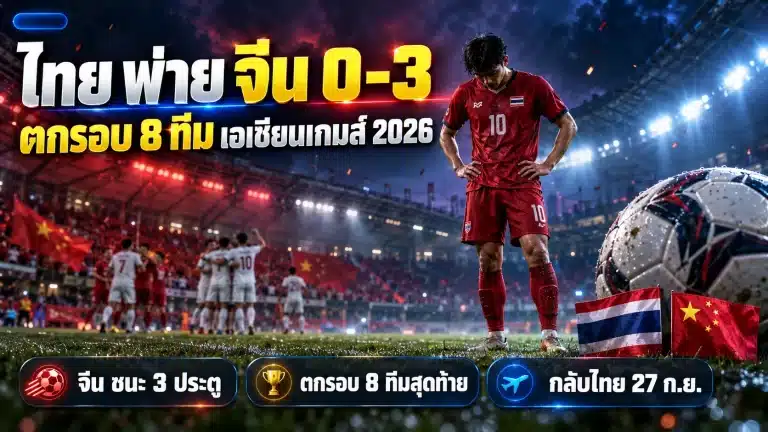 ไทย พบ จีน ยู 23 เอเชียนเกมส์ 2026 พ่าย 0-3 ตกรอบ 8 ทีม