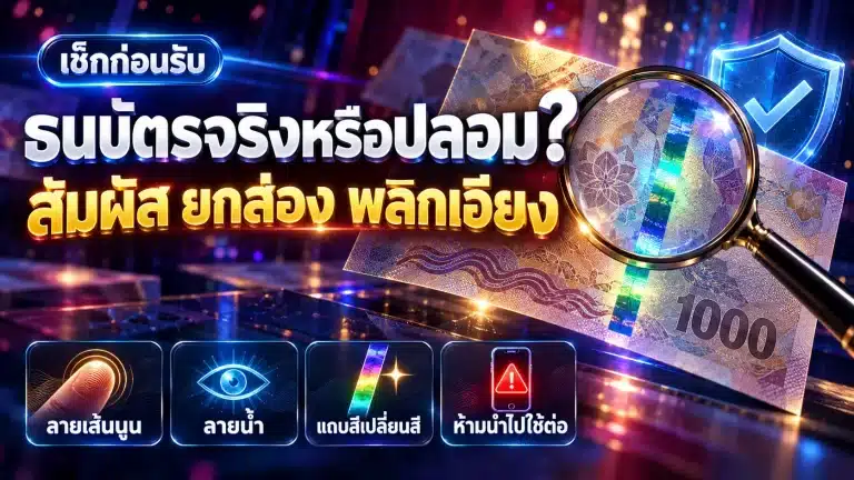 ธนบัตรจริงหรือปลอม? วิธีเช็ก สัมผัส ยกส่อง พลิกเอียง หลังข่าว SCB