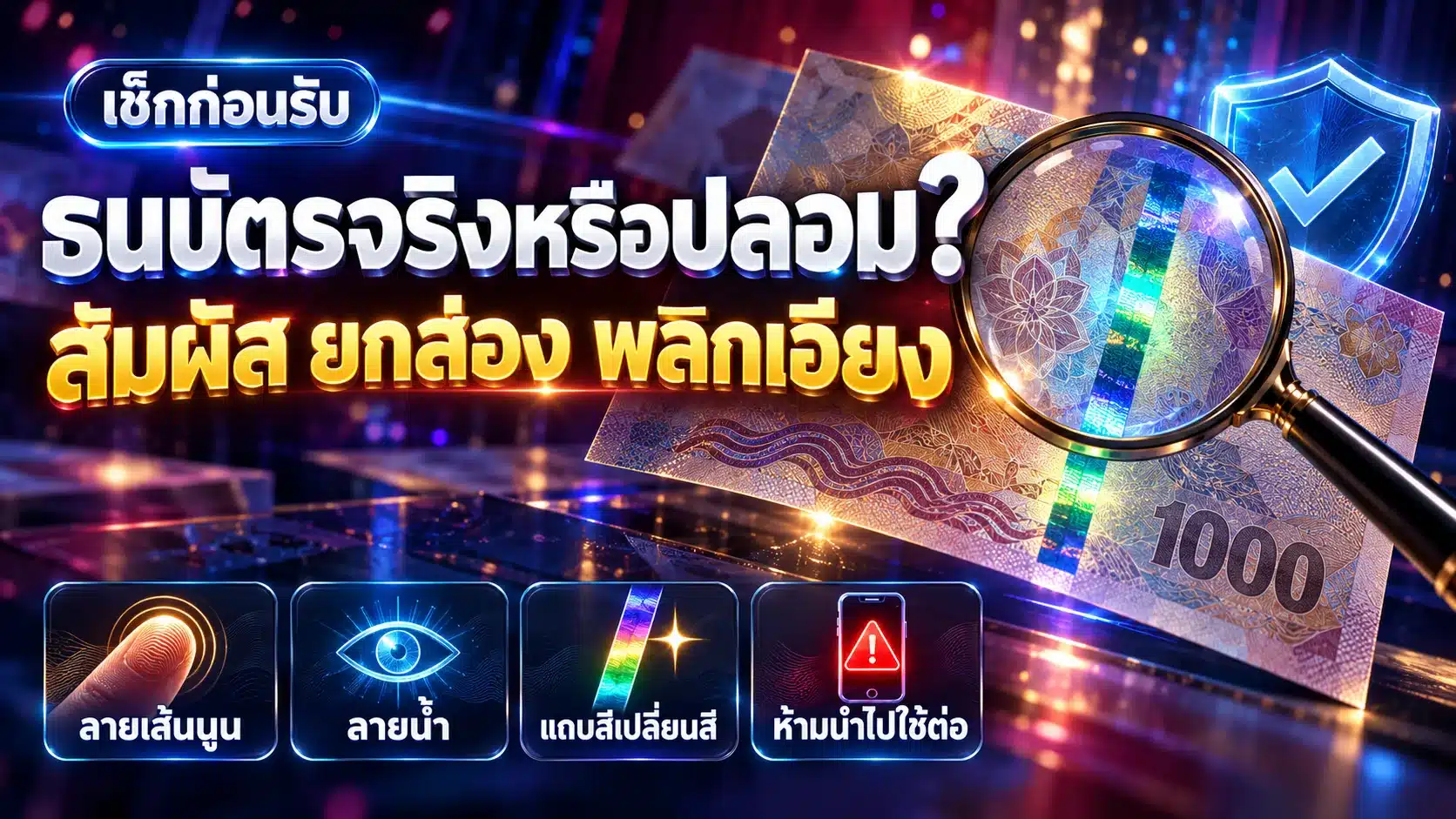 ธนบัตรจริงหรือปลอม? วิธีเช็ก สัมผัส ยกส่อง พลิกเอียง หลังข่าว SCB