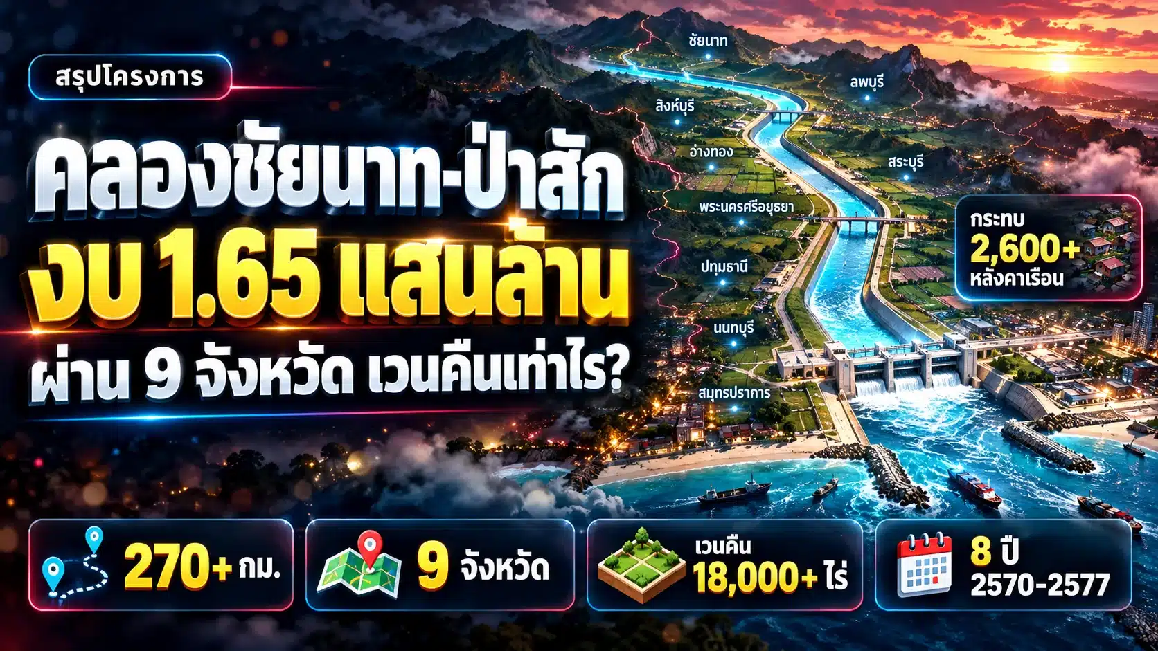 คลองชัยนาท-ป่าสัก ผ่านไหน งบ 1.65 แสนล้าน เวนคืนเท่าไร? สรุปครบ
