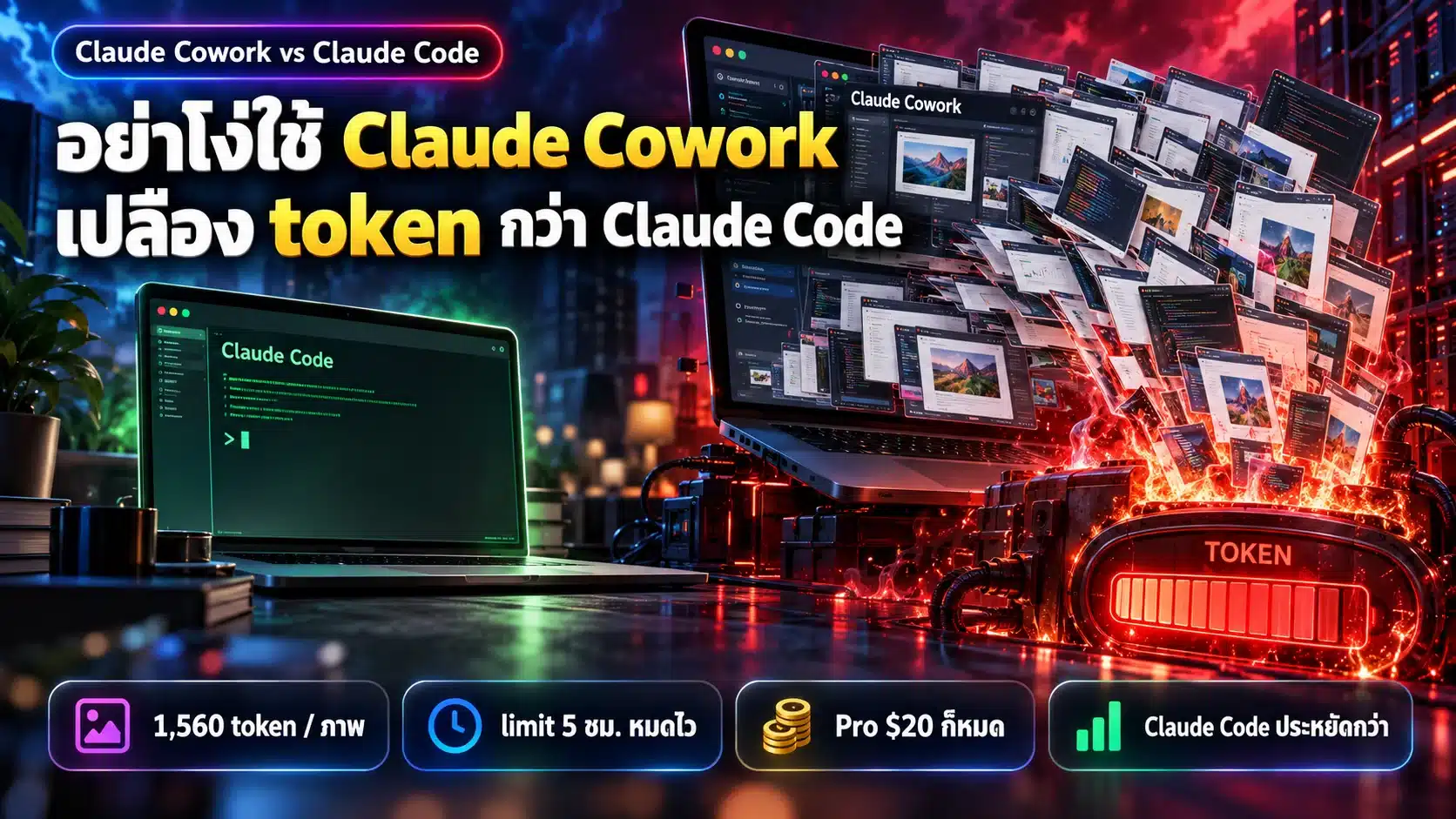 Claude Cowork vs Claude Code เปลือง token