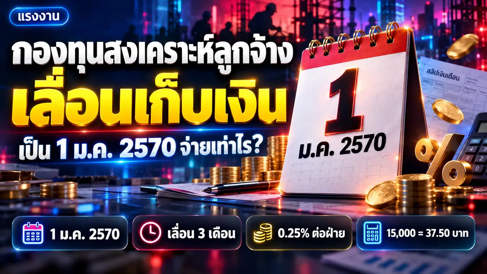 กองทุนสงเคราะห์ลูกจ้าง เลื่อนเก็บเงินเป็น 1 ม.ค. 2570 จ่ายเท่าไร?